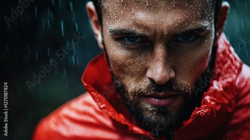 Obraz na płótnie A determined athlete under the rain