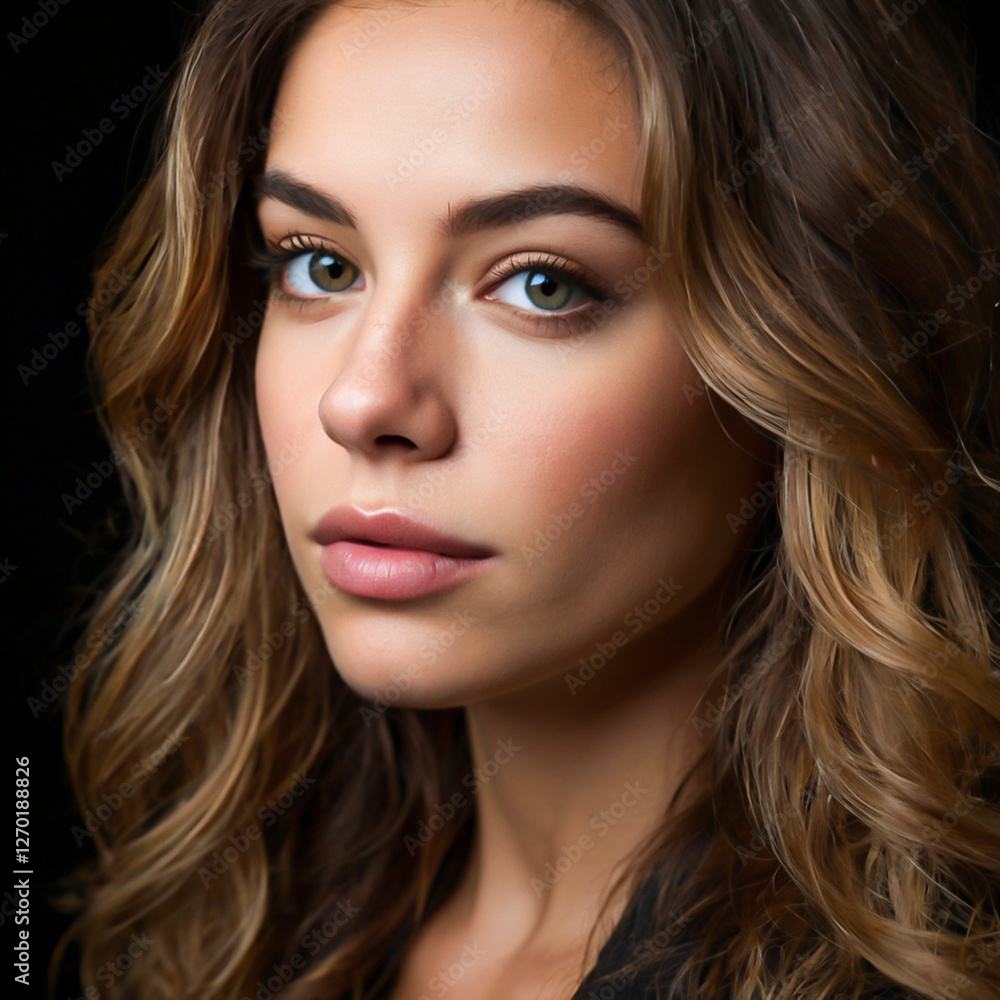 Captivating Beauty: A Close-Up Portrait of a Gorgeous Woman with Flowing Hair and Striking Features Captivating Beauty: A Close-Up Portrait of a Gorgeous Woman with Flowing Hair and Striking Features