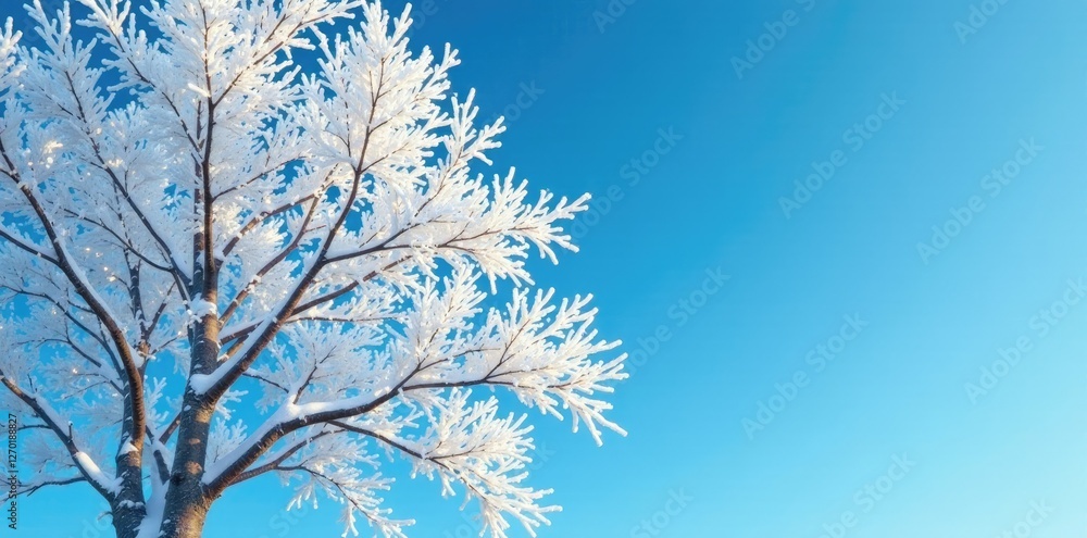 White frozen tree branches against a blue sky, blue sky, frozen tree White frozen tree branches against a blue sky, blue sky, frozen tree