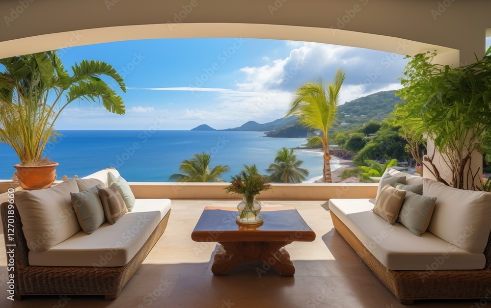 Fototapeta premium Luxurious terace beautiful view ocean