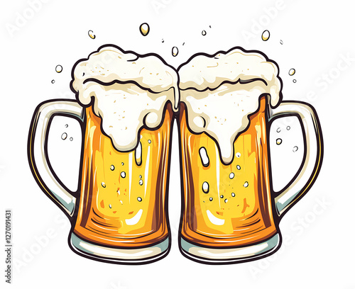 Two glasses of beer with foam on top