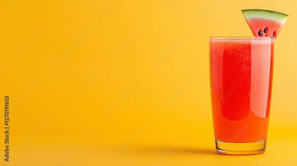 Refreshing Watermelon Smoothie: A Vibrant Summer Beverage in a Tall Glass against a Yellow Background Refreshing Watermelon Smoothie: A Vibrant Summer Beverage in a Tall Glass against a Yellow Background