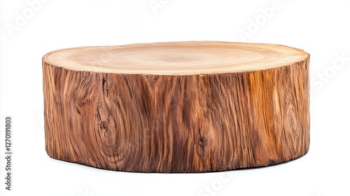 Round Brown Wooden Log Slice Isolated on White Background