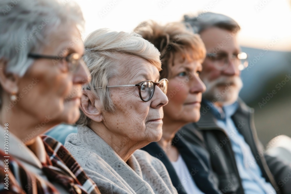Group of senior people standing together and looking at camera. Group of elderly people in the park. Group of senior people standing together and looking at camera. Group of elderly people in the park.