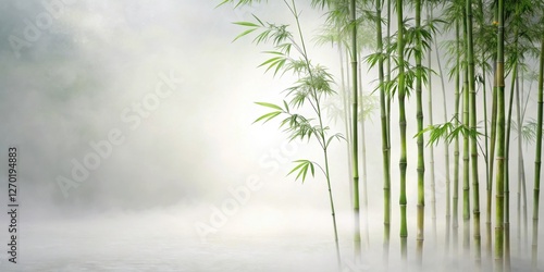 Serene Bamboo Forest in Misty Morning Light, a Tranquil and Peaceful Scene of Nature's Beauty