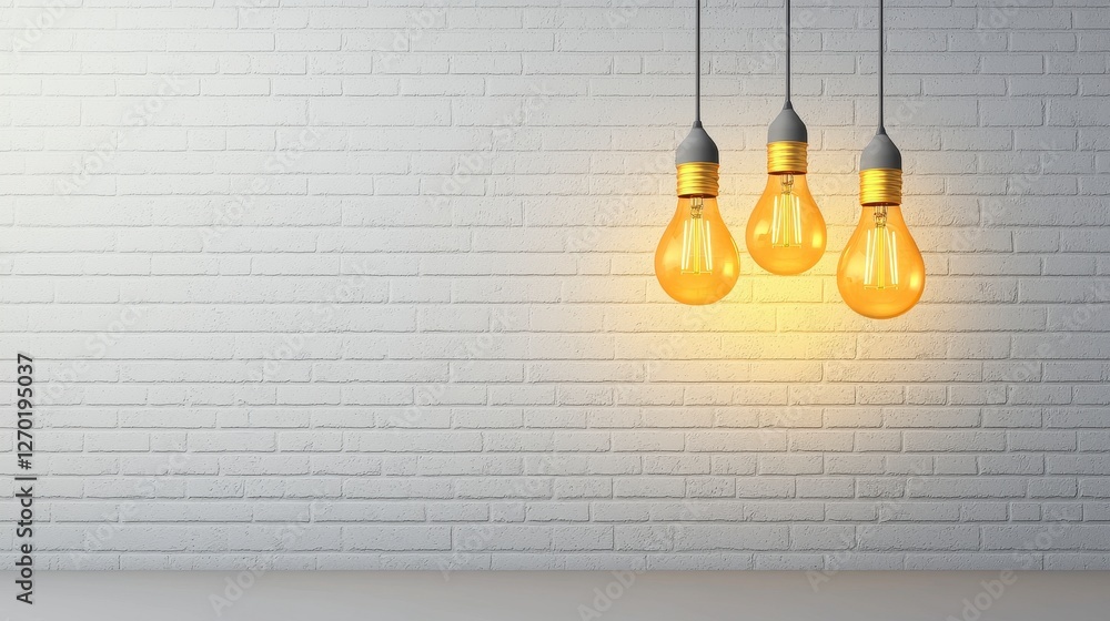 Three Warm Toned Edison Bulbs Hanging Against a Textured Gray Brick Wall Three Warm Toned Edison Bulbs Hanging Against a Textured Gray Brick Wall
