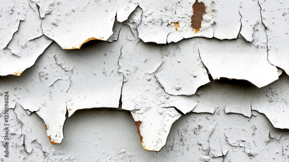 Obraz premium A corroded metal sheet with an intricate rust pattern and peeling paint, creating a rough, aged texture.