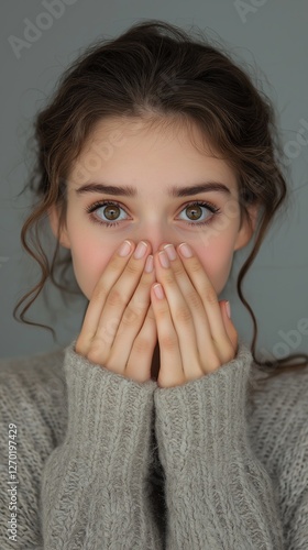 cute shy pensive woman cove...