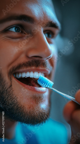 Young man brushing his teeth