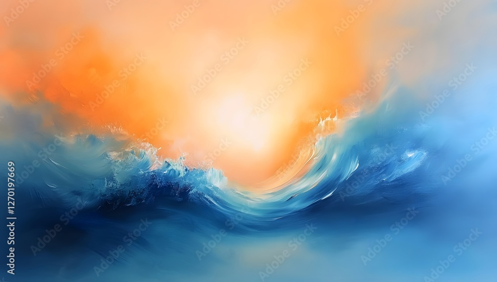 Naklejka premium Abstract sunset over surreal waves