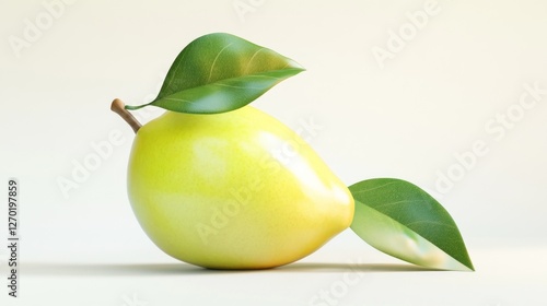 Pear with Leaves, Studio Still Life, Fresh Fruit, Digital Rendering, Food Photography, for Stock photo