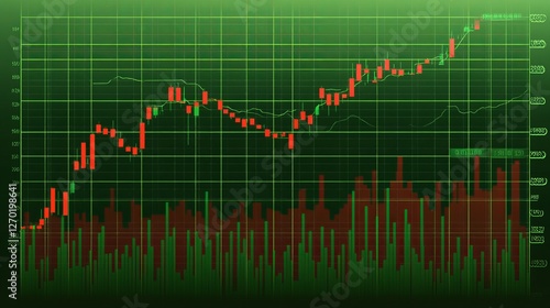 Stock market and forex trading graph illustration featuring dynamic candlestick chart with financial data analysis, suitable for investment, trading strategies, and economic market trends visualizatio photo