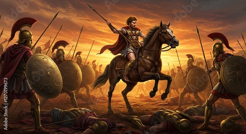 Alexander the Great leads his army into a fierce battle
