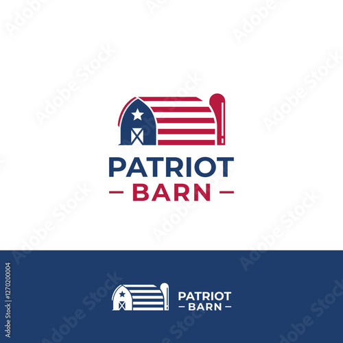 A modern and simple patriot barn vector logo featuring a barn and the American flag.