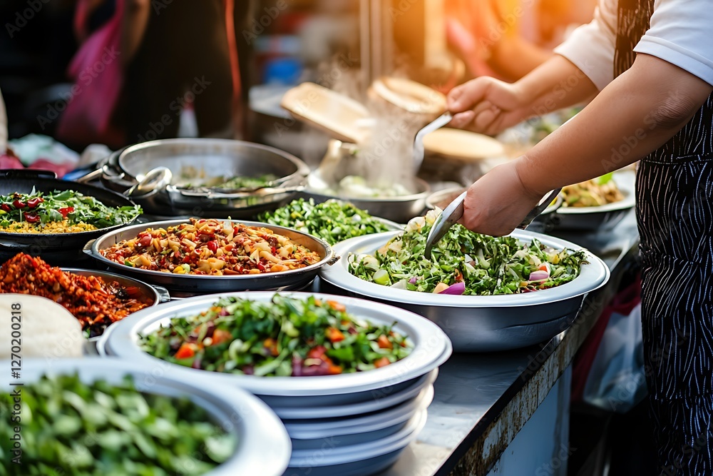 Obraz premium Delicious Food Buffet at a Street Food Stall