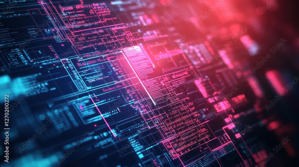 Intricate Computer Circuit Design Featuring Vibrant Pink and Blue Lines Creating a Modern Technological Aesthetic with a Futuristic Feel and Depth Intricate Computer Circuit Design Featuring Vibrant Pink and Blue Lines Creating a Modern Technological Aesthetic with a Futuristic Feel and Depth