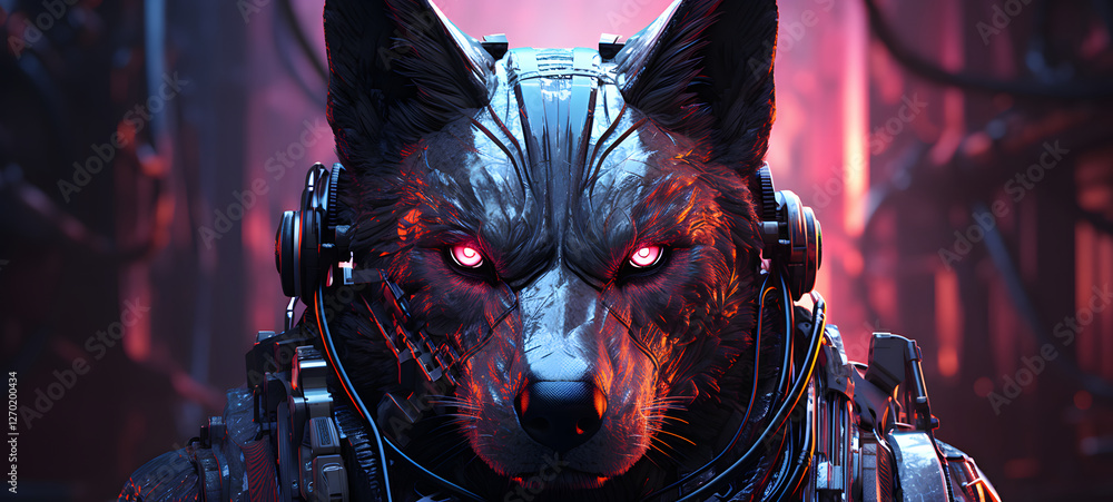 Science wolf humanoid cyborg in futuristic neon, ai generative Science wolf humanoid cyborg in futuristic neon, ai generative