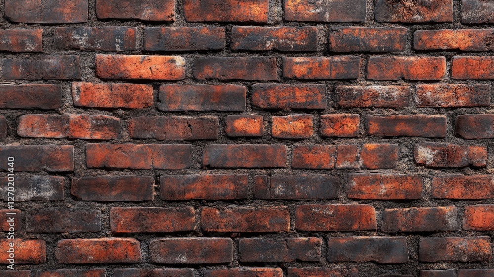Obraz premium A weathered urban brick wall with darkened edges and a rough, uneven surface for a classic textured backdrop.