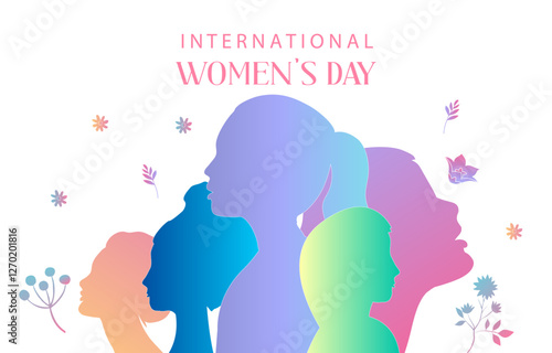 International women's day background with flower and gradient style for horizontal design