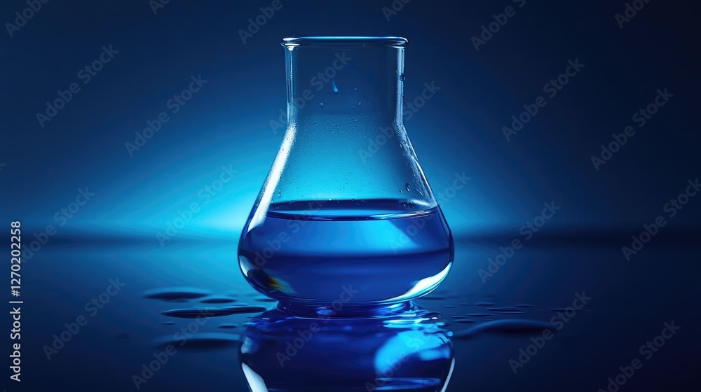 Scientific Laboratory Glassware with Luminous Blue Liquid Modern Research Concept Scientific Laboratory Glassware with Luminous Blue Liquid Modern Research Concept