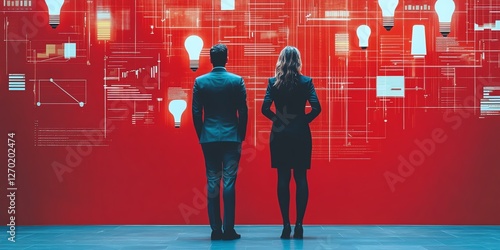 Business Strategists Contemplating Innovative Ideas: A Red-hued Visual Narrative