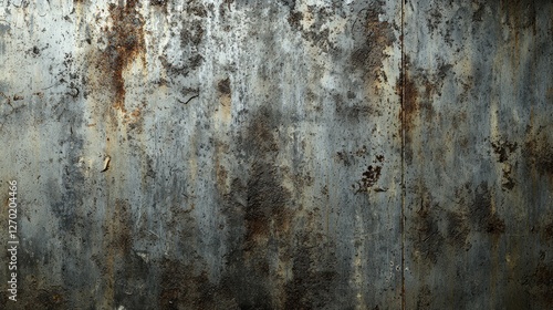 Galvanized background with visible oxidation marks, giving it a worn, aged metallic texture.