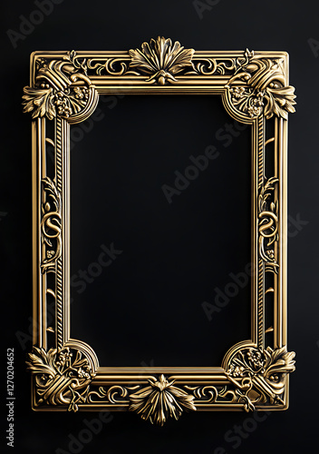 vintage Golden Antique Picture Frame designed as a decorative border for a blank picture on black background