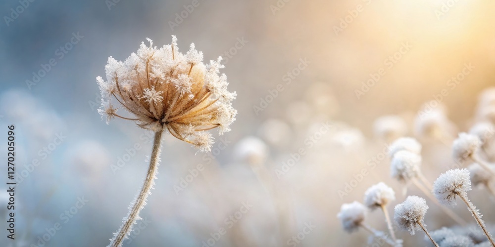 Winter's Delicate Embrace A Frosty Flower's Gentle Glow in a Field of Ice Crystals Winter's Delicate Embrace A Frosty Flower's Gentle Glow in a Field of Ice Crystals