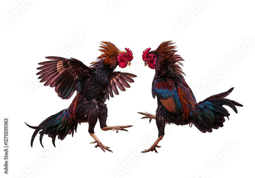 Fierce Rooster Fight Dramatic Black Background Photo