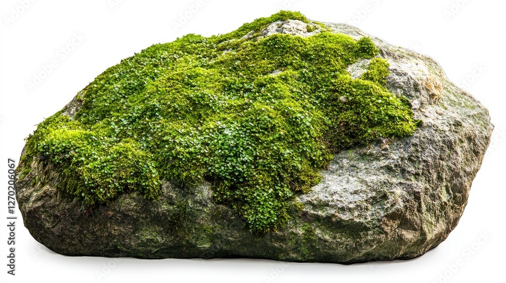 Moss-covered stone, lush and green, isolated on white background. Moss-covered stone, lush and green, isolated on white background.