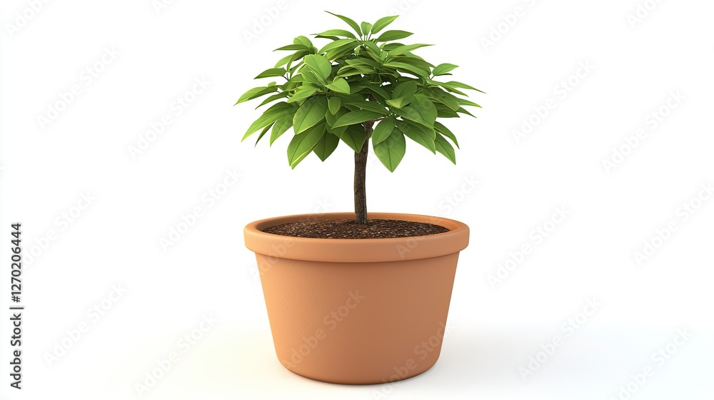 Obraz premium Potted bonsai tree, small and perfectly shaped, isolated on white background.