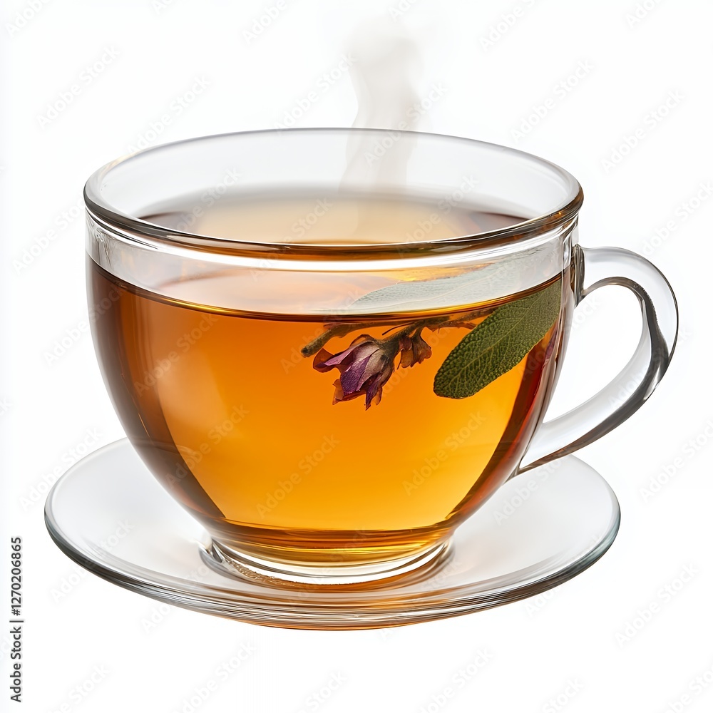 Closeup Aromatic Herbal Tea In Glass Teacup Closeup Aromatic Herbal Tea In Glass Teacup