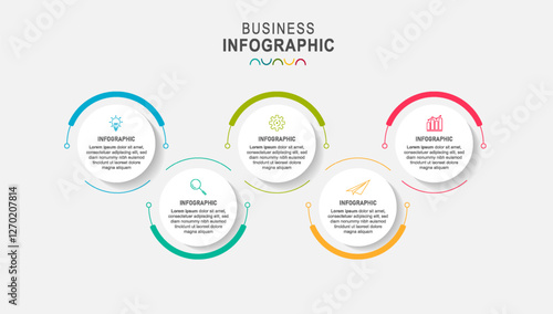infographic template with  integrated circles. Business concept with 5 options. For content, diagram, flowchart, steps, parts, timeline infographics, workflow, chart.