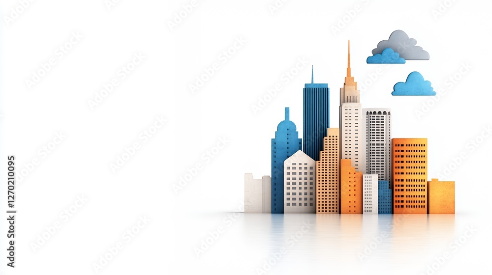Obraz premium Colorful 3D Cityscape Illustration on White Background