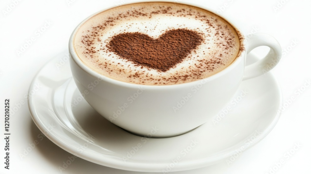 A heartwarming cup of cappuccino, featuring a cocoa heart design on its frothy surface. Perfect for a cozy morning or a romantic treat! A heartwarming cup of cappuccino, featuring a cocoa heart design on its frothy surface. Perfect for a cozy morning or a romantic treat!