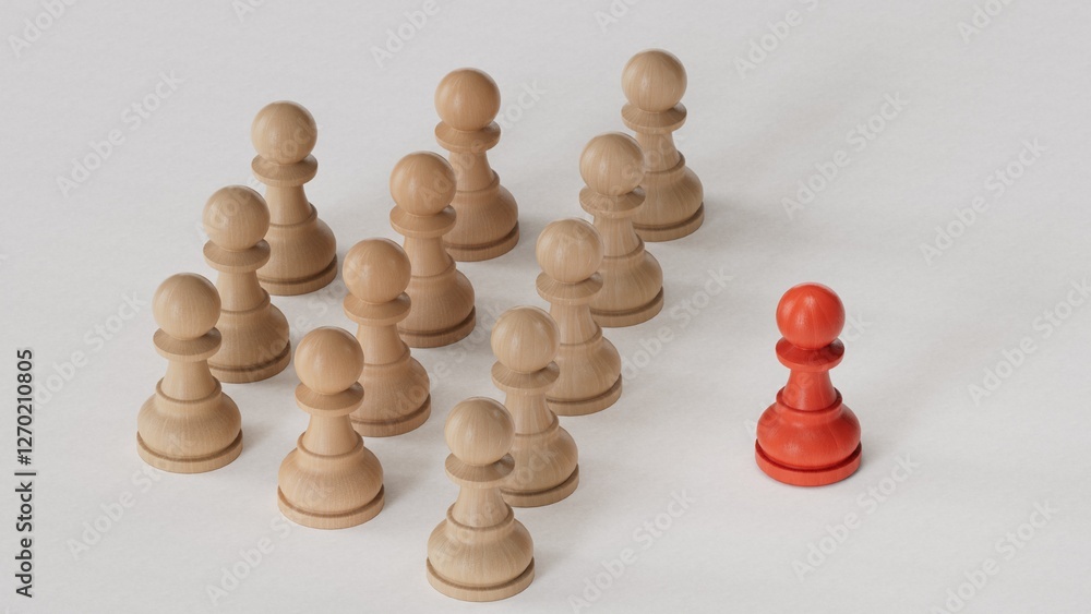 A wooden figure standing with a team to influence and empowerment. Concept of leadership, successful competition winner and Leader with influence and Social distancing for a new normal lifestyle A wooden figure standing with a team to influence and empowerment. Concept of leadership, successful competition winner and Leader with influence and Social distancing for a new normal lifestyle
