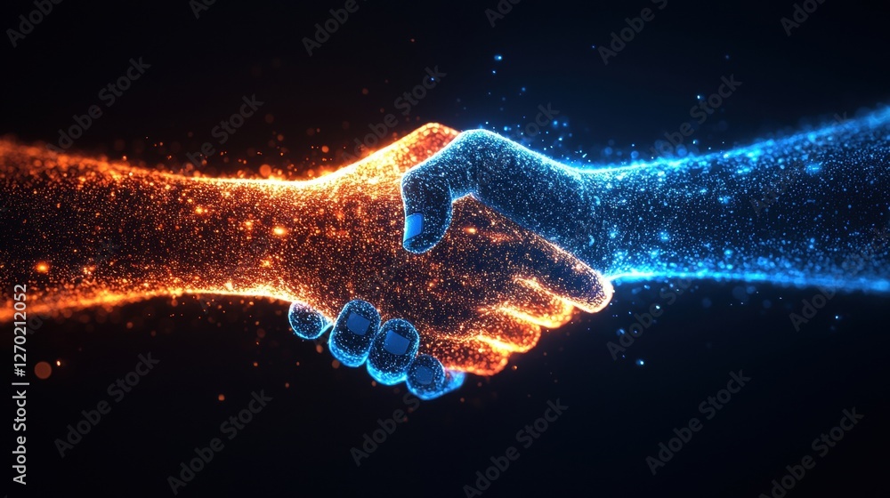 Futuristic handshake symbolizing collaboration and unity Futuristic handshake symbolizing collaboration and unity