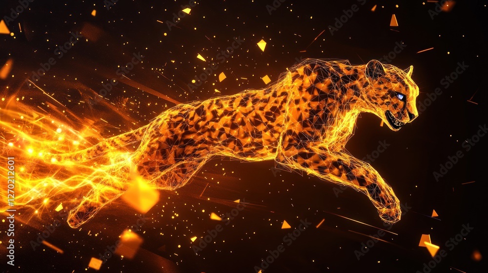 Fototapeta premium Fiery Leopard Leaps, Sparks Fly