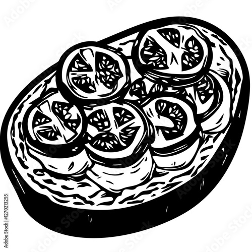 bruschetta, Gourmet Sketch: Hand-Drawn Inspired Vector Food Art