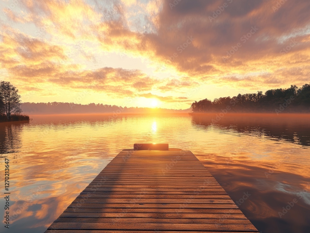 Obraz premium sunset over a pier on a lake - ai