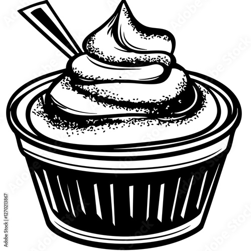 Creme Brule, Minimalist Food Sketches: Classic Black and White Vector Illustrations, isolated, No background