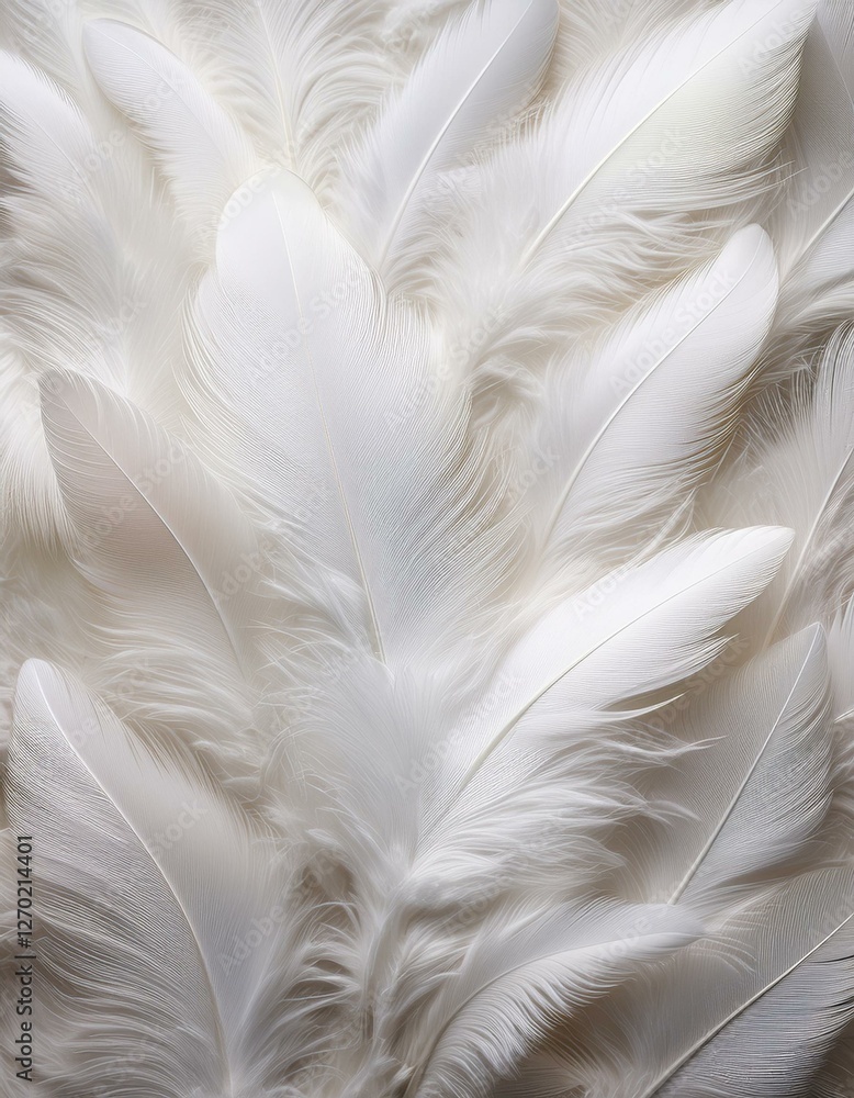 Obraz premium 天使の羽根が舞い降り、ホワイトとパールで清らかなスピリチュアルな空間を表現するデザイン 