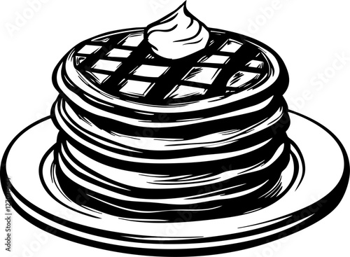 pancakes, Retro-Style Food Engravings: Modern Vector Designs with Classic Aesthetic