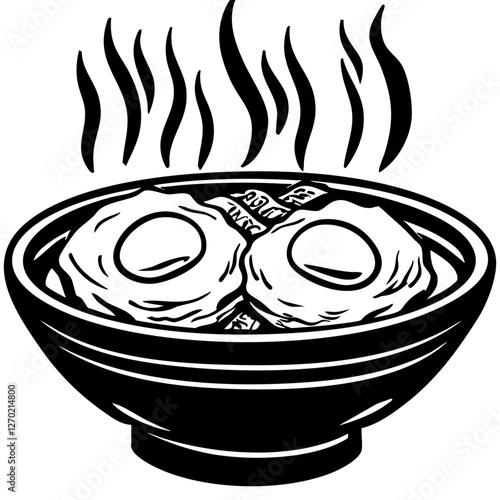 poached eggs, Minimalist Food Sketches: Classic Black and White Vector Illustrations, isolated, No background