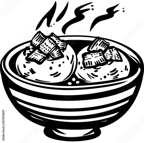 poached eggs, Minimalist Food Sketches: Classic Black and White Vector Illustrations, isolated, No background