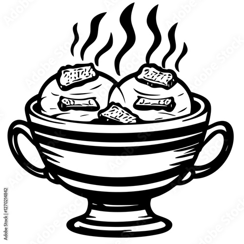 poached eggs, Minimalist Food Sketches: Classic Black and White Vector Illustrations, isolated, No background