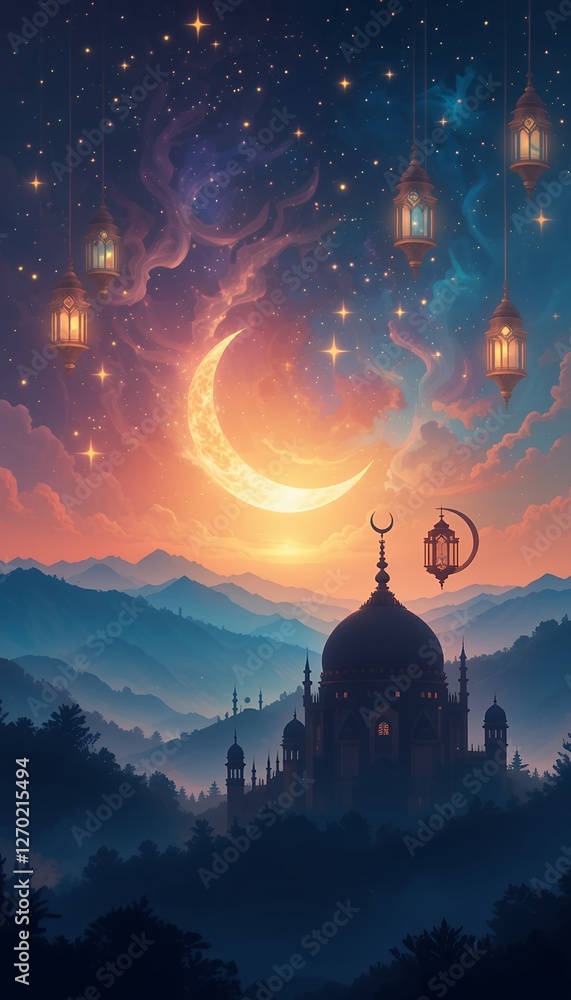 Fototapeta premium A vibrant and colorful Ramadan background