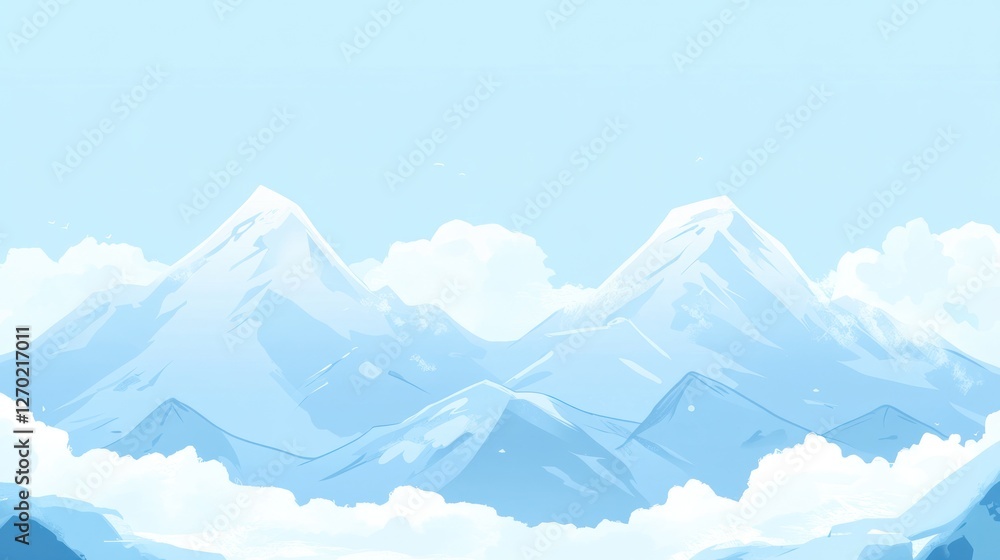 Serene Mountain Landscape with Soft Blue Hues and Gentle Cloud Formations Serene Mountain Landscape with Soft Blue Hues and Gentle Cloud Formations