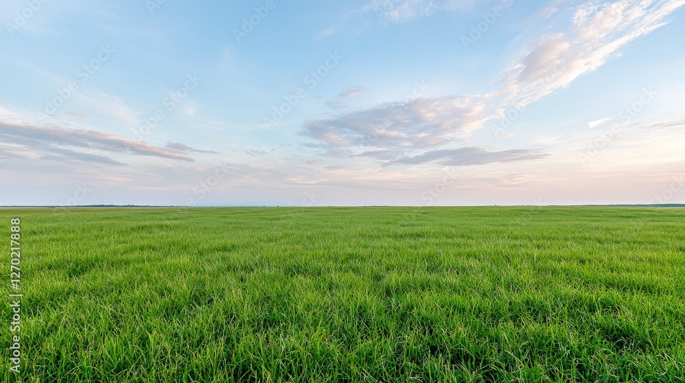 Fototapeta premium Serene sunset over vast green field