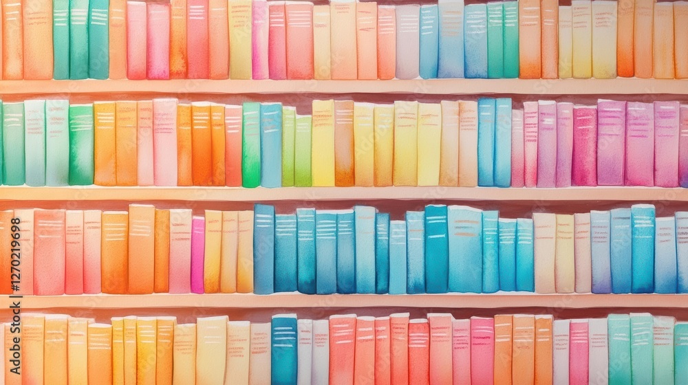 A Cozy Home Library with an Abundant Shelf Filled with Diverse Books in Various Colors Creating a Warm and Inviting Reading Atmosphere A Cozy Home Library with an Abundant Shelf Filled with Diverse Books in Various Colors Creating a Warm and Inviting Reading Atmosphere